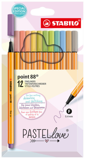 Kuitukärkikynä STABILO point88 Pastellove-paketti